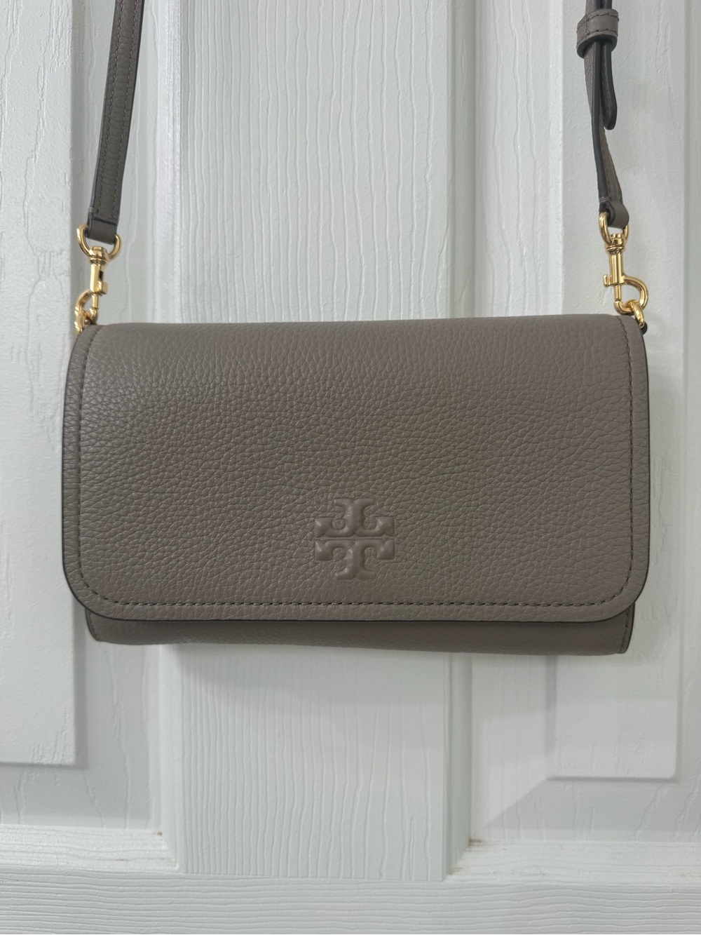 Tory Burch Taupe Pebbled Leather Convertible Crossbody